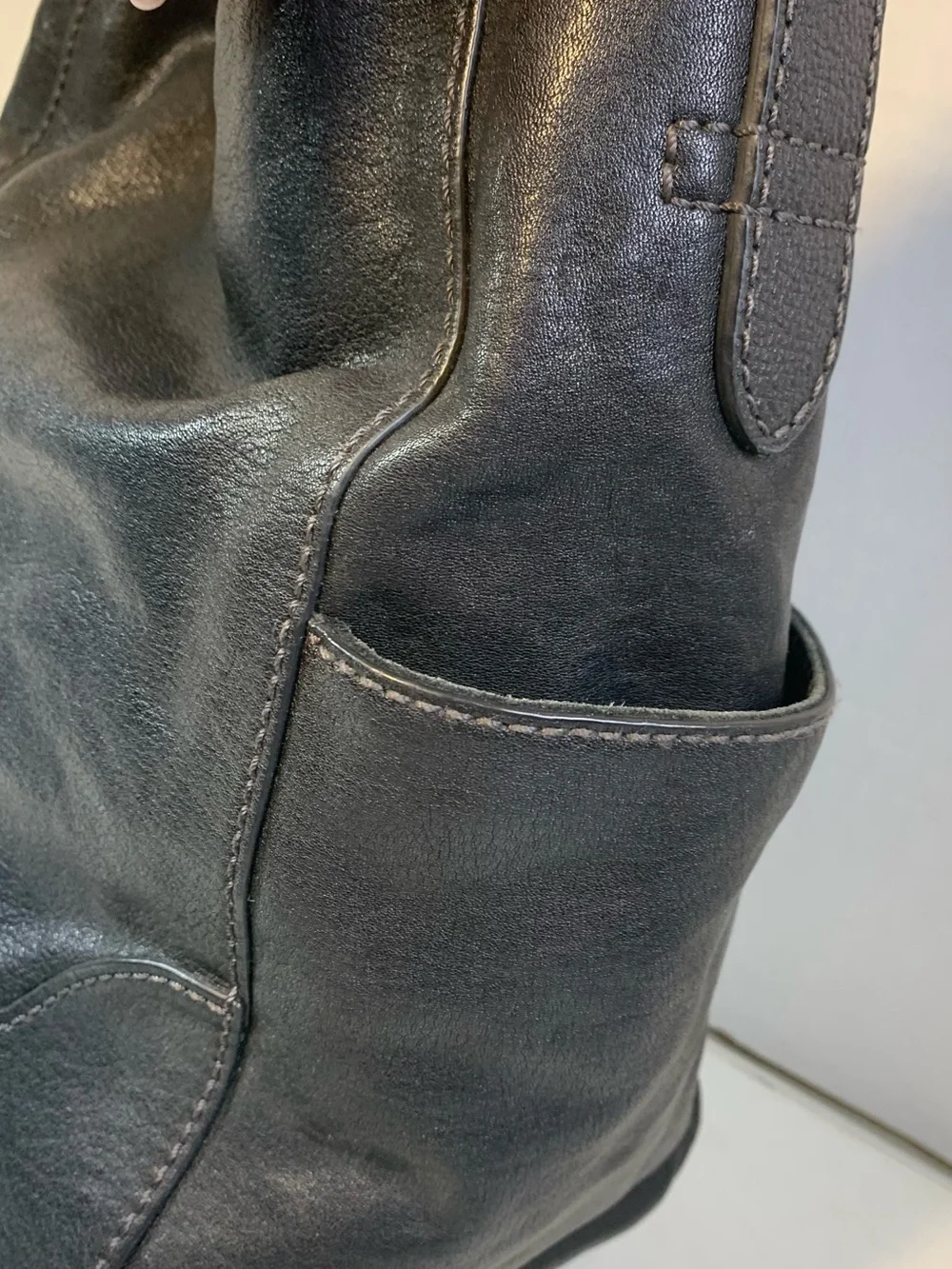 Frye Leather Gently Used Side Pocket Black Hobo Handbag.                 3700